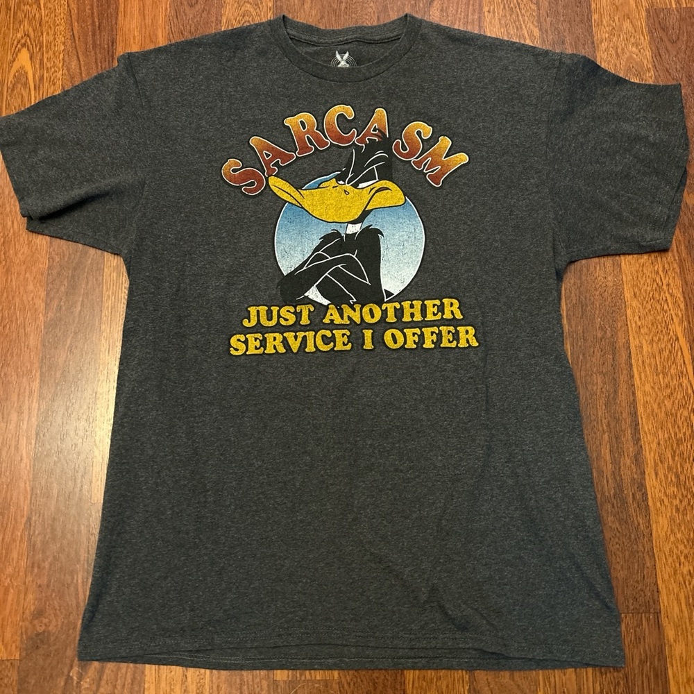 Looney Tunes Daffy Duck Sarcastic Gray Cartoon T-Shirt Size Large